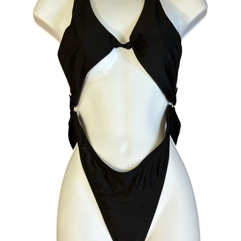 SHEIN Black Cutout Monokini One-Piece Swimsuit Size M - Picture 2 of 5